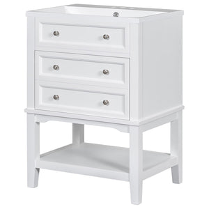 Hearth and Haven 24" Bathroom Vanity With Sink, Bathroom Storage Cabinet with Drawer and Open Shelf, White