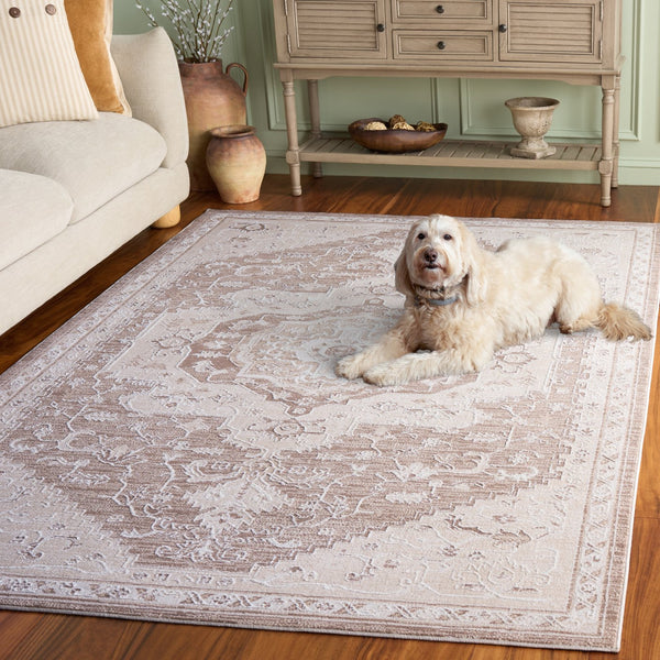 Safavieh Sydney Transitional Medallion Rug In Beige & Brown-Ivory — Low-Profile Durable Power-Loomed Elegance 6'-6" x 6'-6" SYD406B-7SQ