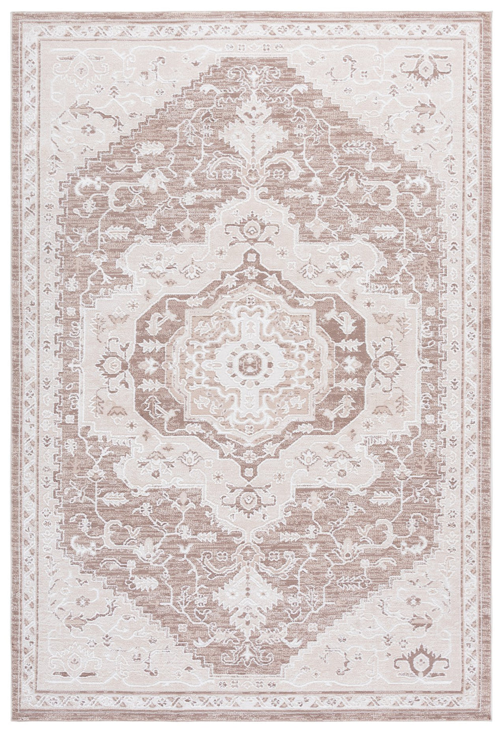 Safavieh Sydney Transitional Medallion Rug In Beige & Brown-Ivory — Low-Profile Durable Power-Loomed Elegance 6'-6" x 6'-6" SYD406B-7SQ