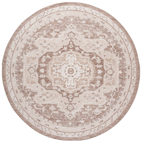 Safavieh Sydney Round Medallion Area Rug In Beige Brown Ivory — Turkish Woven, Low-Profile Durable Style 6'-6" x 6'-6" SYD406B-7R