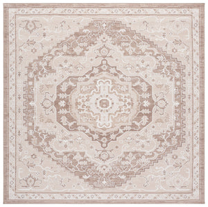 Safavieh Sydney Round Medallion Area Rug In Beige Brown Ivory — Turkish Woven, Low-Profile Durable Style 6'-6" x 6'-6" SYD406B-7R