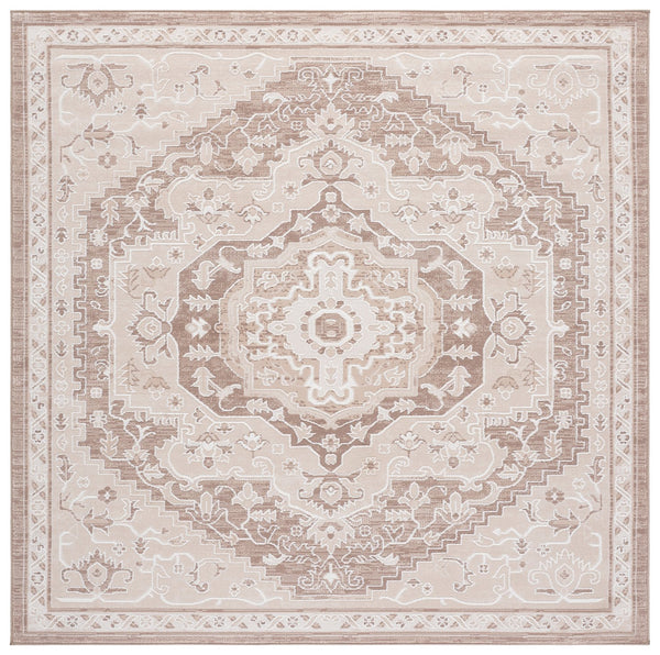Safavieh Sydney Transitional Medallion Rug In Beige & Brown-Ivory — Low-Profile Durable Power-Loomed Elegance 6'-6" x 6'-6" SYD406B-7SQ