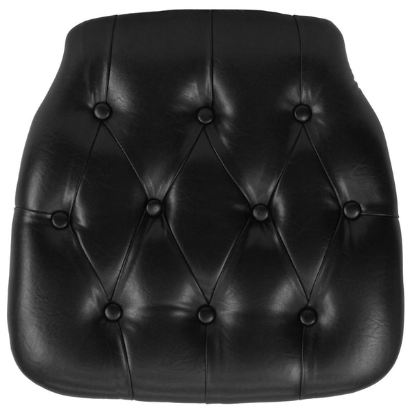 English Elm Louise Elegant Tufted Vinyl Chiavari Chair Cushion for Events - Durable, Comfortable, Stylish Seating Black SZ-TUFT-BLACK-GG