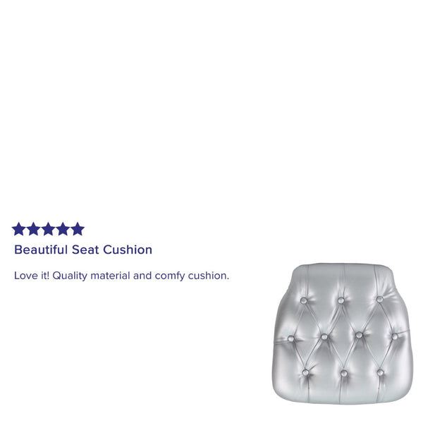 English Elm Louise Elegant Tufted Vinyl Chiavari Chair Cushion for Events - Durable, Comfortable, Stylish Seating Silver SZ-TUFT-SIL-GG