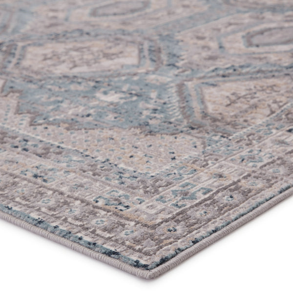 Jaipur Living Vibe by Jaipur Living Trellis Medallion Gray Blue Polypropylene High Low Pile Rug RUG148598