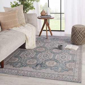 Jaipur Living Vibe by Jaipur Living Trellis Medallion Gray Blue Polypropylene High Low Pile Rug RUG148598