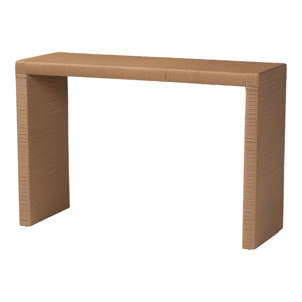 Baxton Studio Bali & Pari Salve Handwoven Seagrass Console Mahogany Frame Entryway Accent Table Salve-Natural Banana-Console Table