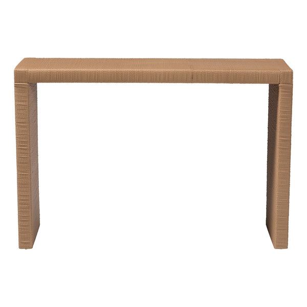 Bali & Pari Salve Handwoven Seagrass Console Mahogany Frame Entryway Accent Table