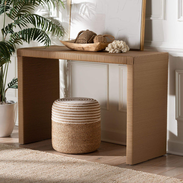 Bali & Pari Salve Handwoven Seagrass Console Mahogany Frame Entryway Accent Table