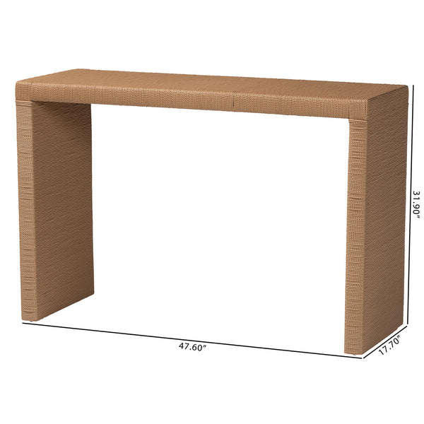 Bali & Pari Salve Handwoven Seagrass Console Mahogany Frame Entryway Accent Table