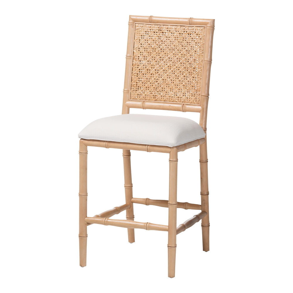 Baxton Studio Bali & Pari Sandy Acacia Wood Rattan Counter Stool for Bohemian Kitchen Island Sandy-Natural Wooden-CS