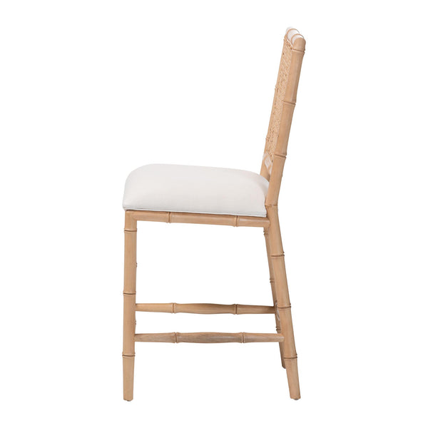 Bali & Pari Sandy Acacia Wood Rattan Counter Stool for Bohemian Kitchen Island
