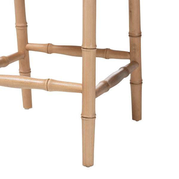 Bali & Pari Sandy Acacia Wood Rattan Counter Stool for Bohemian Kitchen Island