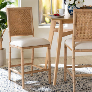 Bali & Pari Sandy Acacia Wood Rattan Counter Stool for Bohemian Kitchen Island