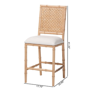 Bali & Pari Sandy Acacia Wood Rattan Counter Stool for Bohemian Kitchen Island
