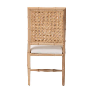 Bali & Pari Sandy Acacia Wood Rattan Back Dining Chair Boho Coastal Upholstered Seat