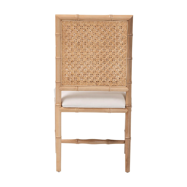 Bali & Pari Sandy Acacia Wood Rattan Back Dining Chair Boho Coastal Upholstered Seat
