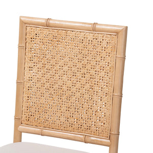 Bali & Pari Sandy Acacia Wood Rattan Back Dining Chair Boho Coastal Upholstered Seat