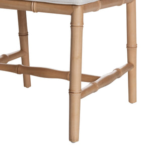 Bali & Pari Sandy Acacia Wood Rattan Back Dining Chair Boho Coastal Upholstered Seat