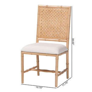 Bali & Pari Sandy Acacia Wood Rattan Back Dining Chair Boho Coastal Upholstered Seat