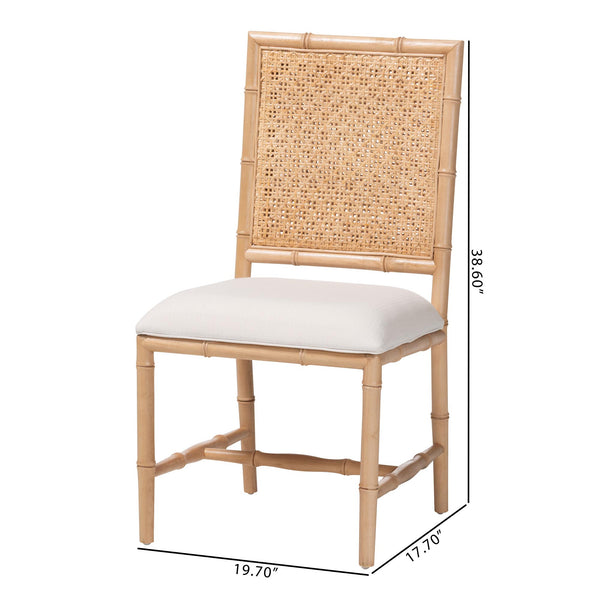 Bali & Pari Sandy Acacia Wood Rattan Back Dining Chair Boho Coastal Upholstered Seat
