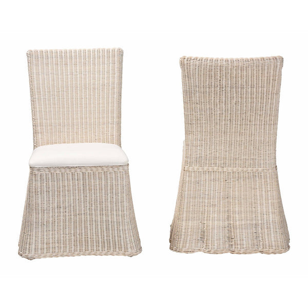 Bali & Pari Sara Handwoven Rattan Dining Chairs Set of 2 with Scalloped Base Coastal Boho