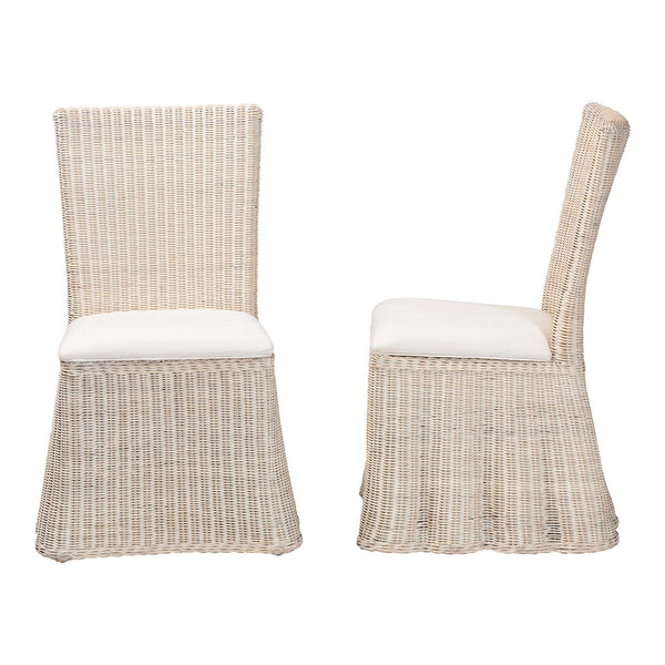 Bali & Pari Sara Handwoven Rattan Dining Chairs Set of 2 with Scalloped Base Coastal Boho