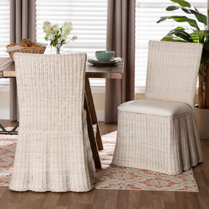 Bali & Pari Sara Handwoven Rattan Dining Chairs Set of 2 with Scalloped Base Coastal Boho