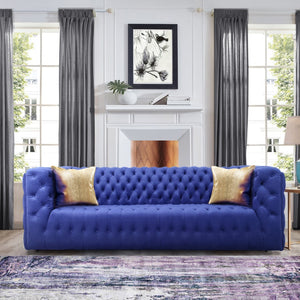 Pasargad Home Vicenza Collection Velvet Tufted Sofa - Bold Comfort With Timeless Transitional Style Blue Velvet Sofa-310-3n
