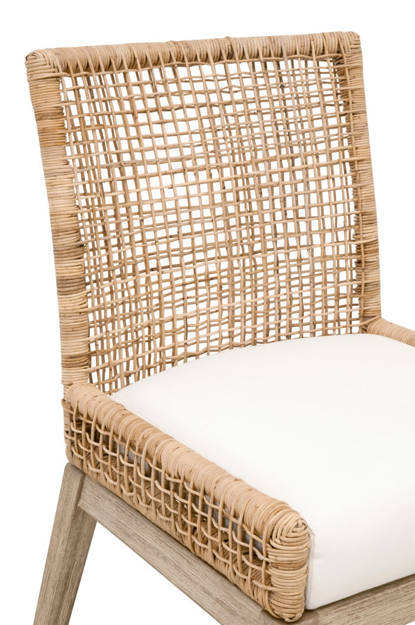 Essentials For Living Seaside Dining Chair Set Of 2 - Coastal Style With Rattan, Gray Mahogany Frame & Easy-clean Cushion Natural Rattan,Livesmart Peyton,Pearl,Natural Gray Mahogany Solid Mahogany Wood,Aluminum,Slimit Rattan 6836.Nat/Lpprl/Ng