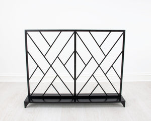 Zeugma Selina Geometric Firescreen - Handcrafted Metal Frame For Elegant Hearth Decor And Dramatic Appeal Black Leaf Finish Metal Selina Black