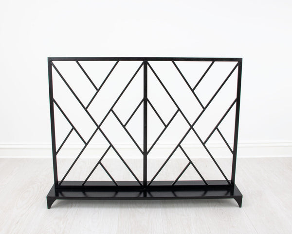Zeugma Selina Geometric Firescreen - Handcrafted Metal Frame For Elegant Hearth Decor And Dramatic Appeal Black Leaf Finish Metal Selina Black