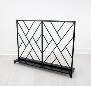 Zeugma Selina Geometric Firescreen - Handcrafted Metal Frame For Elegant Hearth Decor And Dramatic Appeal Black Leaf Finish Metal Selina Black
