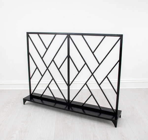 Zeugma Selina Geometric Firescreen - Handcrafted Metal Frame For Elegant Hearth Decor And Dramatic Appeal Black Leaf Finish Metal Selina Black