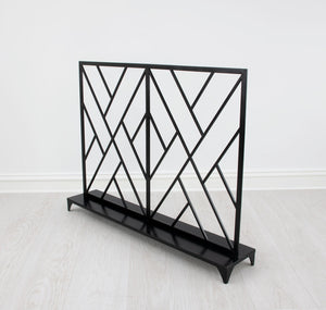 Zeugma Selina Geometric Firescreen - Handcrafted Metal Frame For Elegant Hearth Decor And Dramatic Appeal Black Leaf Finish Metal Selina Black