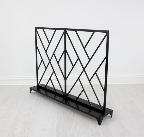 Zeugma Selina Geometric Firescreen - Handcrafted Metal Frame For Elegant Hearth Decor And Dramatic Appeal Black Leaf Finish Metal Selina Black