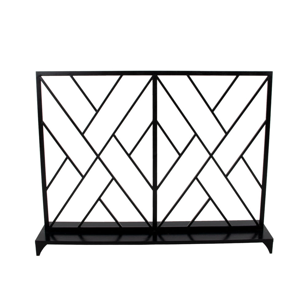 Zeugma Selina Geometric Firescreen - Handcrafted Metal Frame For Elegant Hearth Decor And Dramatic Appeal Black Leaf Finish Metal Selina Black