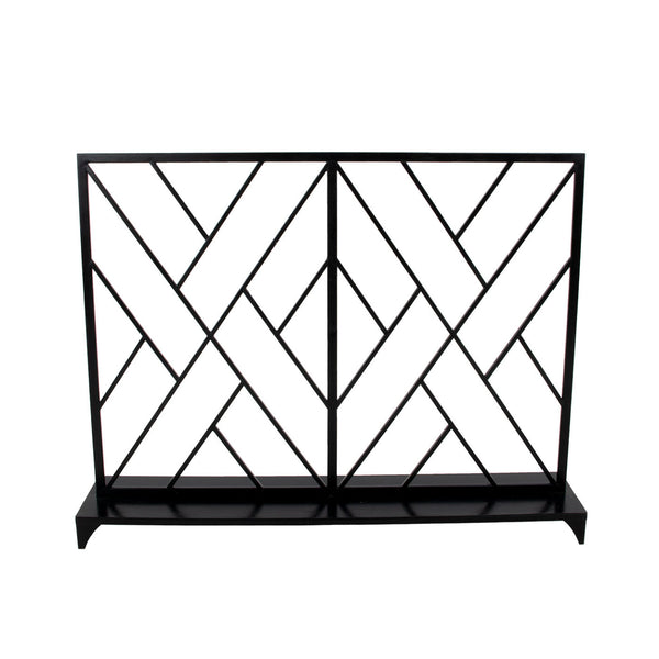 Zeugma Selina Geometric Firescreen - Handcrafted Metal Frame For Elegant Hearth Decor And Dramatic Appeal Black Leaf Finish Metal Selina Black