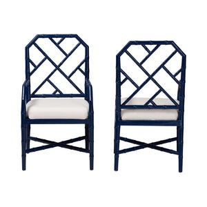 Bali & Pari Sergio Mahogany Chippendale Dining Chair Set with Carved Bamboo Upholstered Seat
