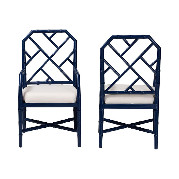 Bali & Pari Sergio Mahogany Chippendale Dining Chair Set with Carved Bamboo Upholstered Seat