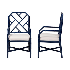 Bali & Pari Sergio Mahogany Chippendale Dining Chair Set with Carved Bamboo Upholstered Seat
