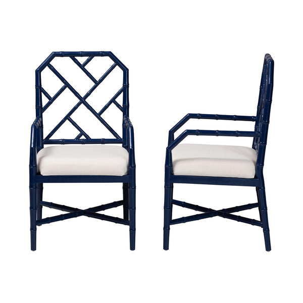 Bali & Pari Sergio Mahogany Chippendale Dining Chair Set with Carved Bamboo Upholstered Seat