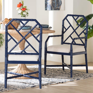 Bali & Pari Sergio Mahogany Chippendale Dining Chair Set with Carved Bamboo Upholstered Seat