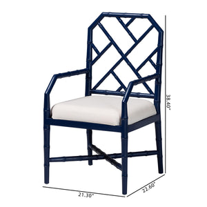Bali & Pari Sergio Mahogany Chippendale Dining Chair Set with Carved Bamboo Upholstered Seat