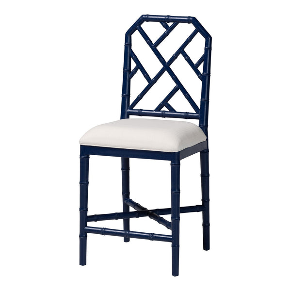Bali & Pari Sergio Mahogany Counter Stool Chippendale Carved Frame Upholstered Dining Seat
