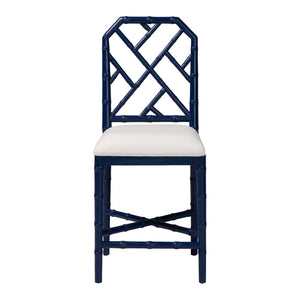 Bali & Pari Sergio Mahogany Counter Stool Chippendale Carved Frame Upholstered Dining Seat