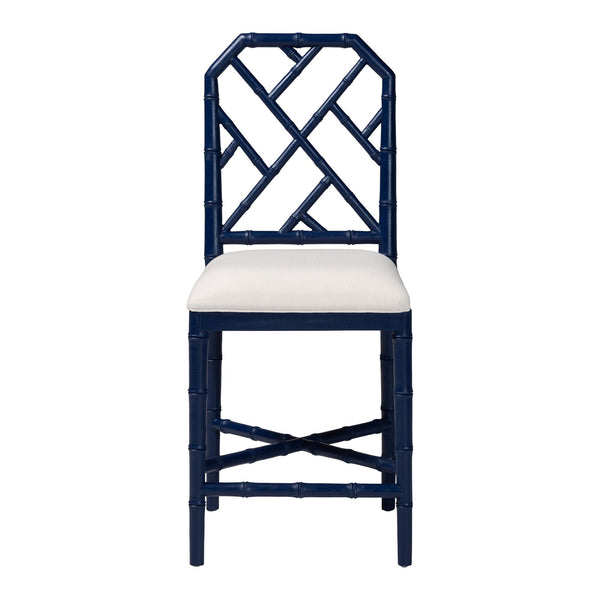 Bali & Pari Sergio Mahogany Counter Stool Chippendale Carved Frame Upholstered Dining Seat