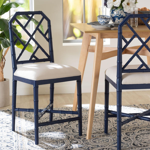 Bali & Pari Sergio Mahogany Counter Stool Chippendale Carved Frame Upholstered Dining Seat