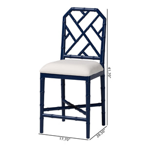 Bali & Pari Sergio Mahogany Counter Stool Chippendale Carved Frame Upholstered Dining Seat