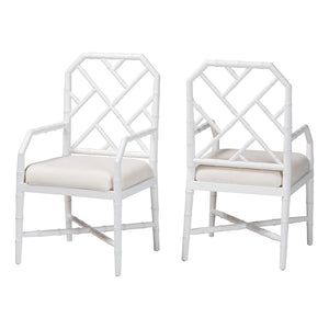 Bali & Pari Sergio Mahogany Chippendale Dining Chair Set with Carved Bamboo Upholstered Seat